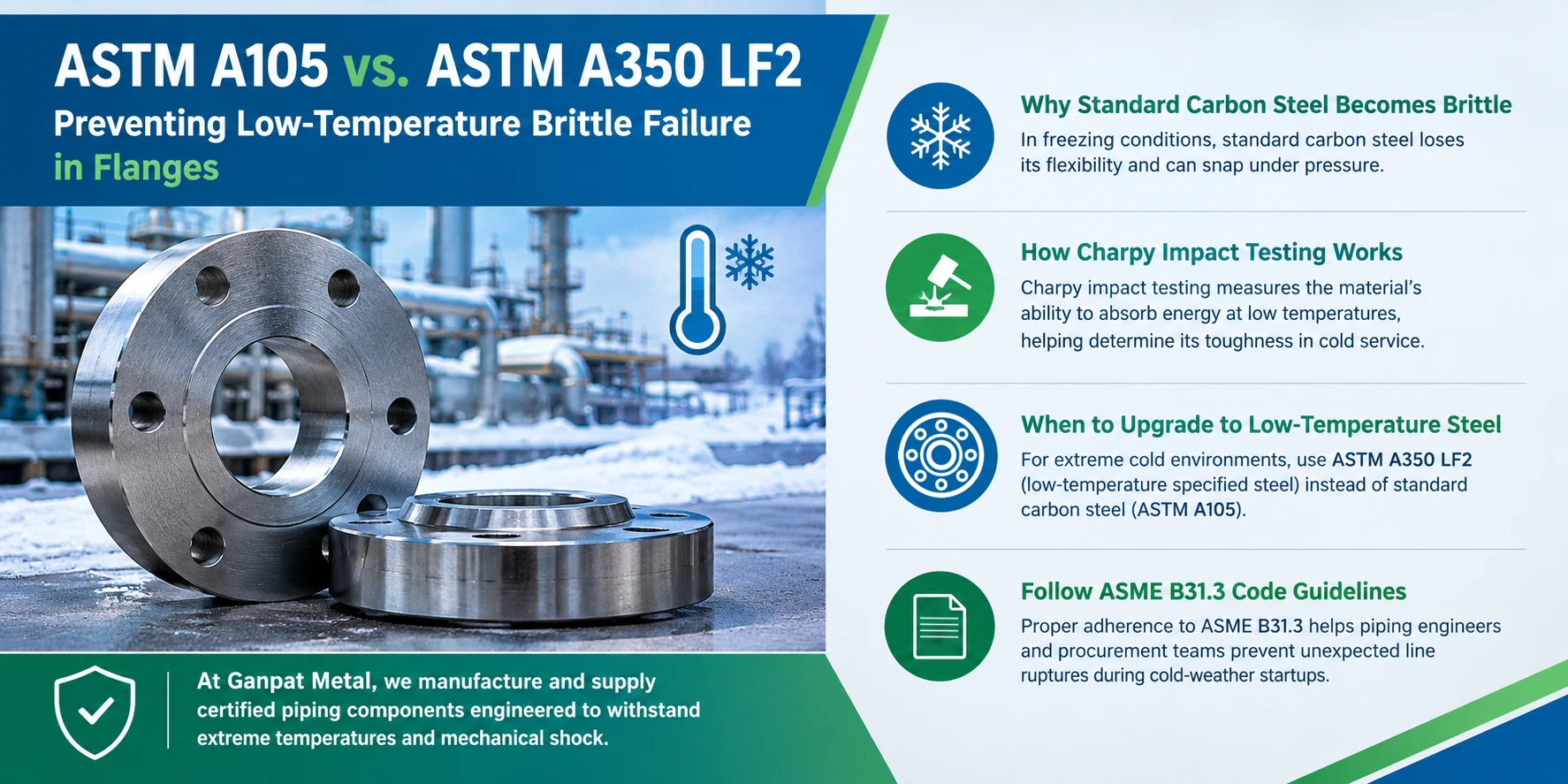 ASTM A105 vs. ASTM A350 LF2 Low-Temperature Flanges