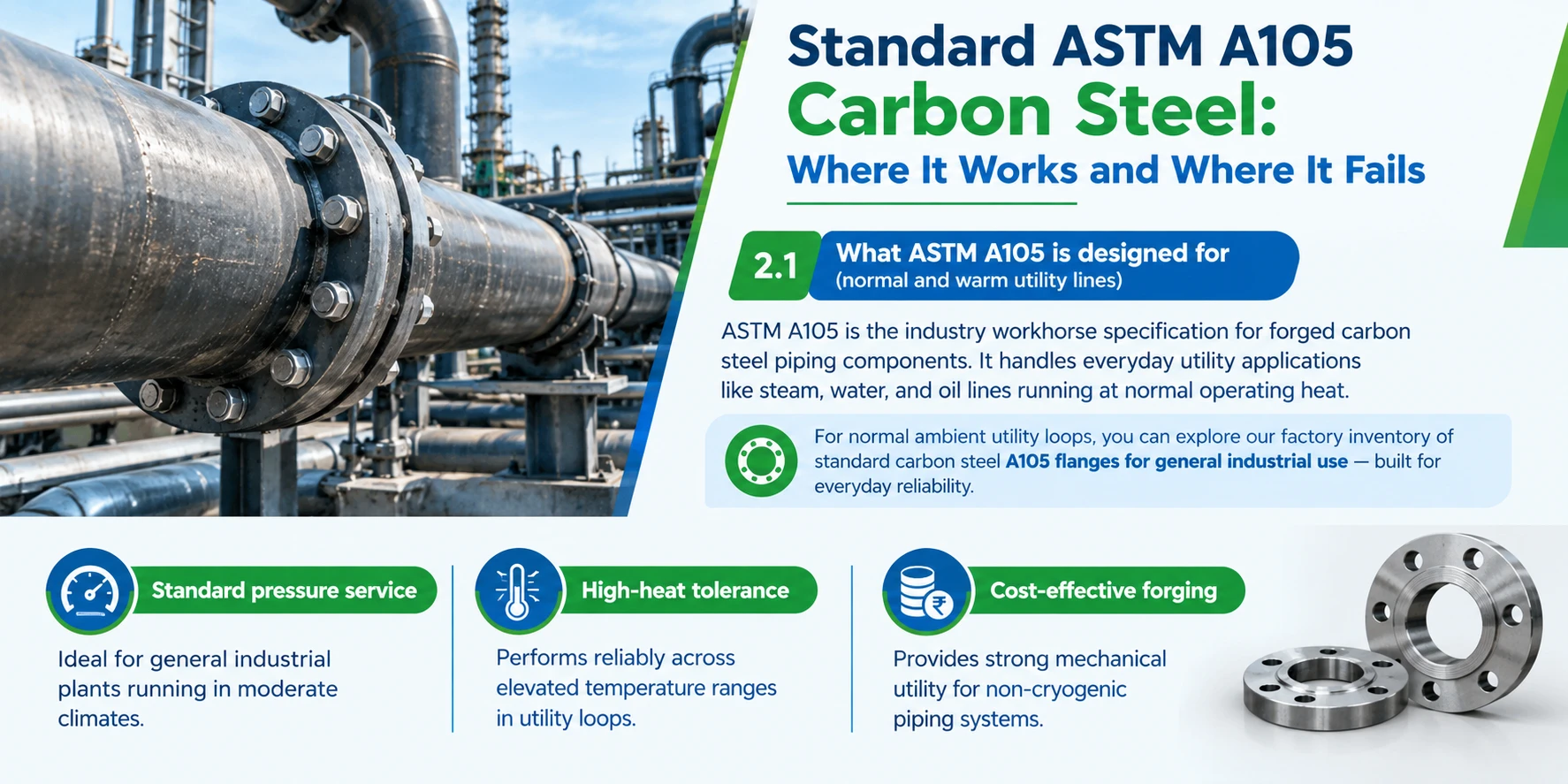 Standard ASTM A105 Carbon Steel - Where It Works and Where It Fails